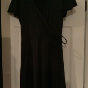 Short Sleeve Faux Wrap Knit Mini Dress